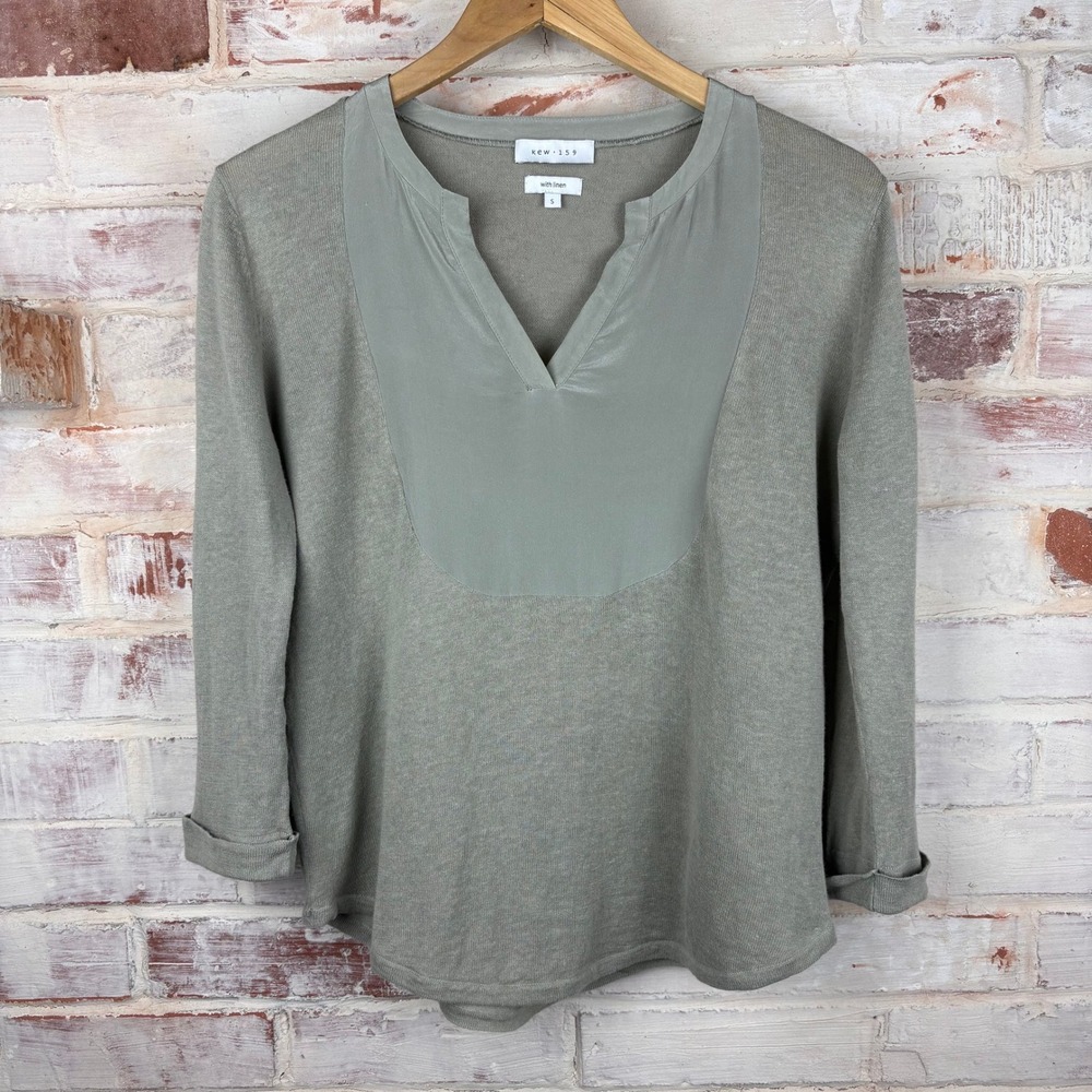 Kew 159 Linen Silk Blend Top Womens Small Sage Green Lightweight Luxe Minimalist